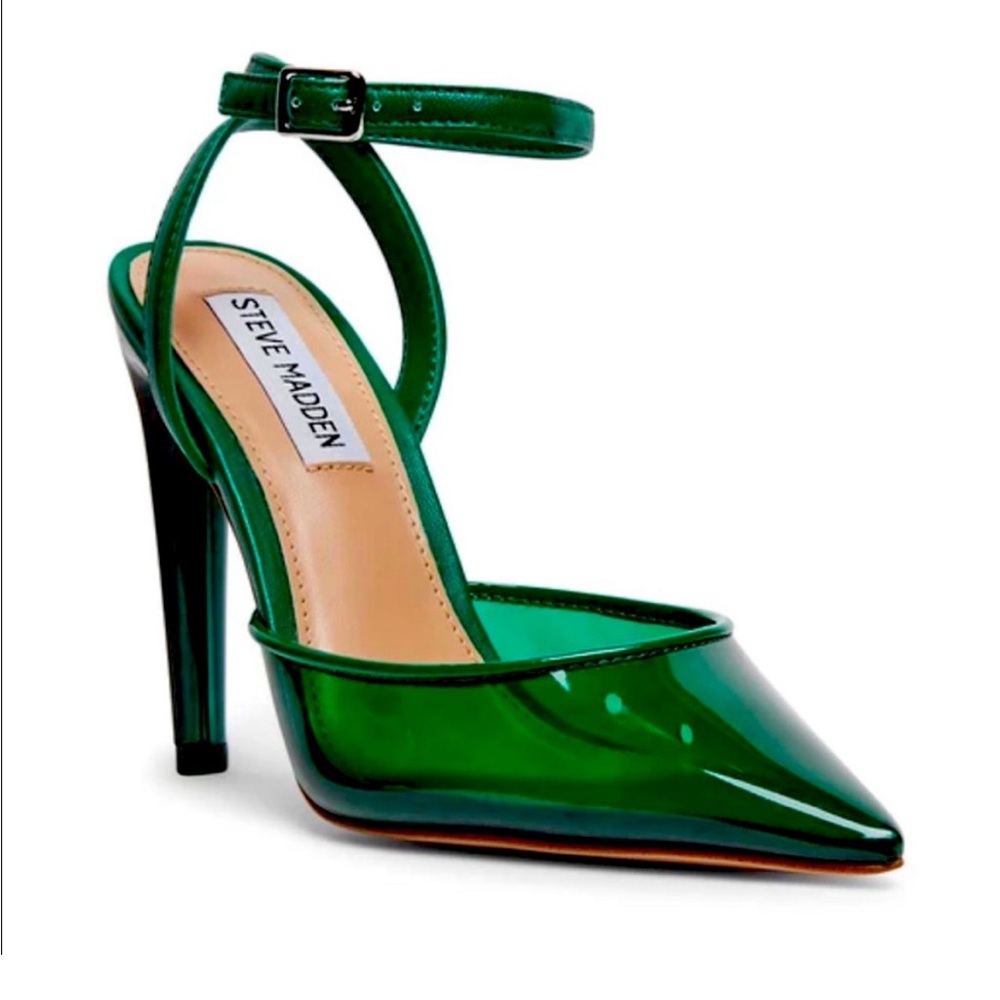 STEVE MADDEN ALESSI POINTED 4” HEELS ANKLE STRAPPED GREEN Sz 9 - Picture 1 of 11